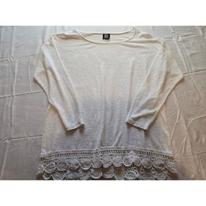 Bobeau White Crochet Trim Tunic Top Blouse 1X Womens Oversized Casual‎